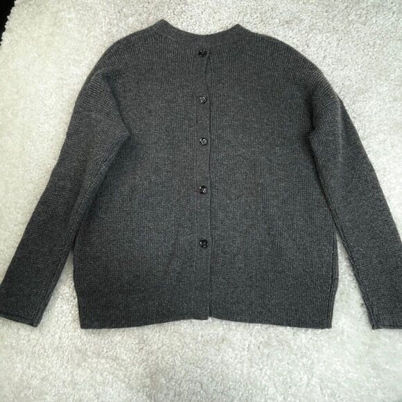 Point Sur Button Back Wool Alpaca Sweater Waffled Supersoft Yarn  Gray - Picture 4 of 10